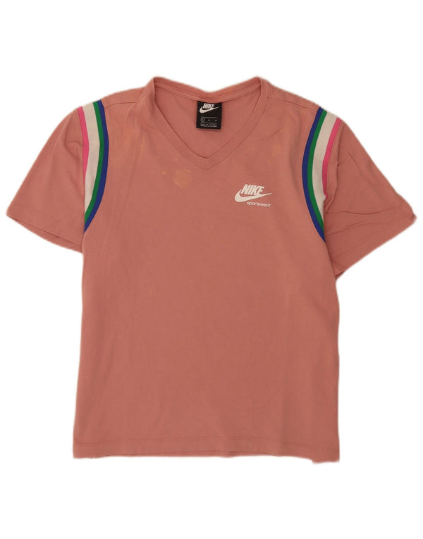 Nike Womens T-Shirt Top UK 18 XL Pink Striped Cotton