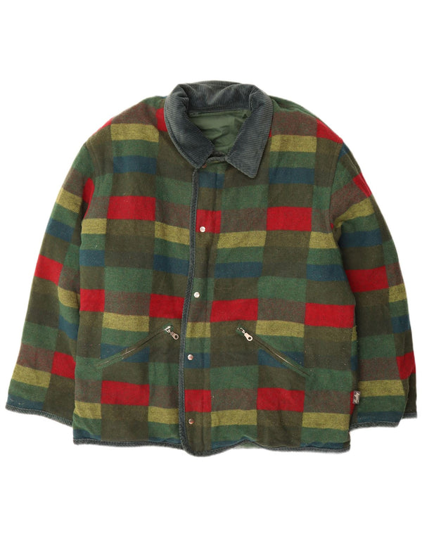 Vintage Mens Reversible Jacket UK 44 2XL Green Check