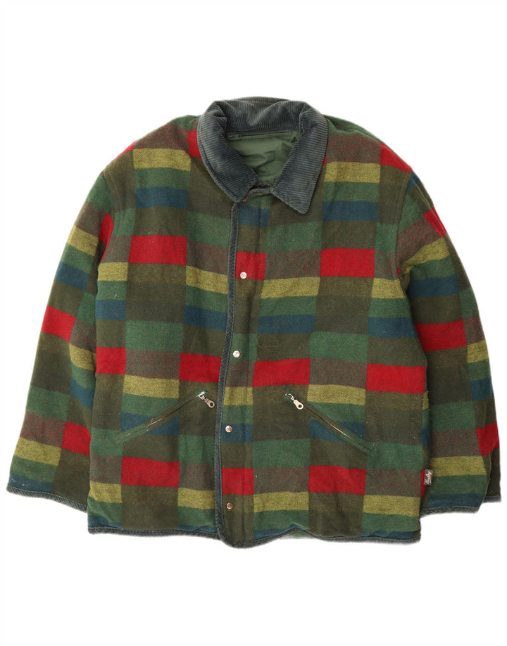 Vintage Mens Reversible Jacket UK 44 2XL Green Check