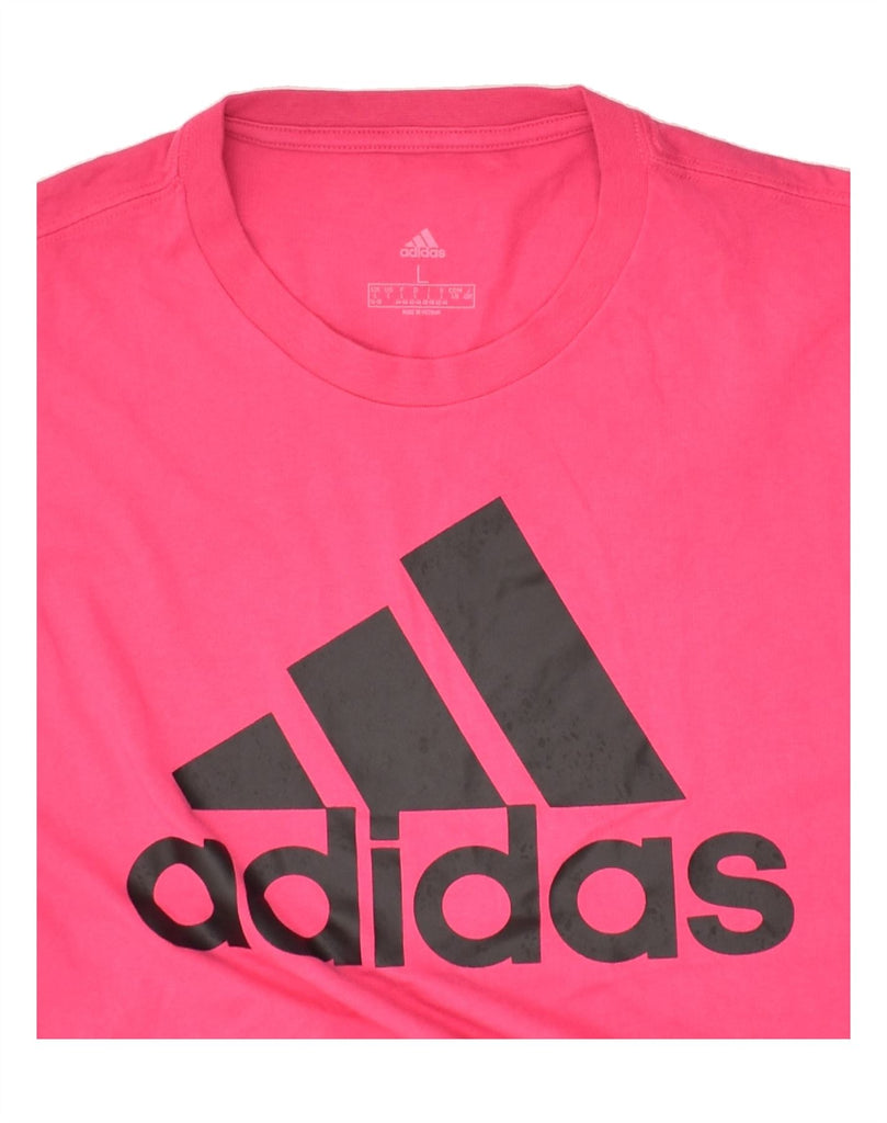 ADIDAS Womens Graphic T-Shirt Top UK 14/16 Large Pink Cotton | Vintage Adidas | Thrift | Second-Hand Adidas | Used Clothing | Messina Hembry 