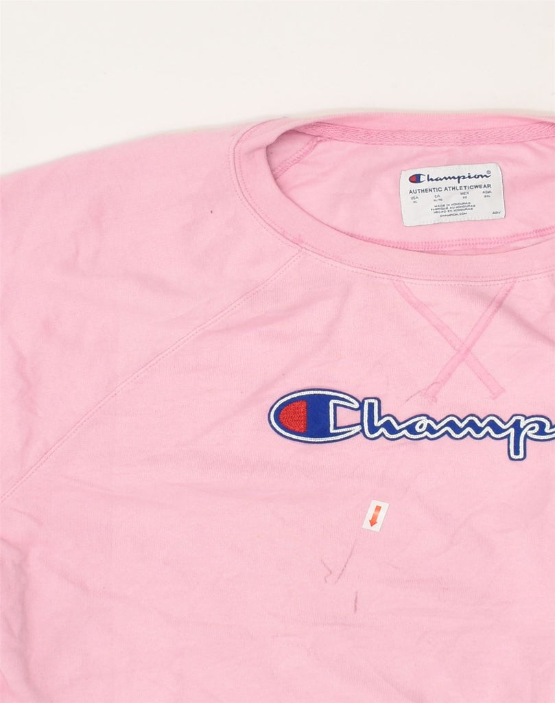 CHAMPION Womens Graphic Sweatshirt Jumper UK 18 XL Pink Cotton | Vintage Champion | Thrift | Second-Hand Champion | Used Clothing | Messina Hembry 