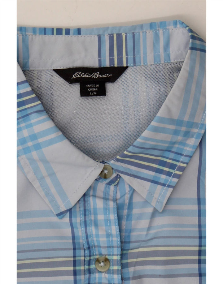 EDDIE BAUER Womens Short Sleeve Shirt UK 16 Large Blue Check Polyester Vintage Eddie Bauer and Second-Hand Eddie Bauer from Messina Hembry 