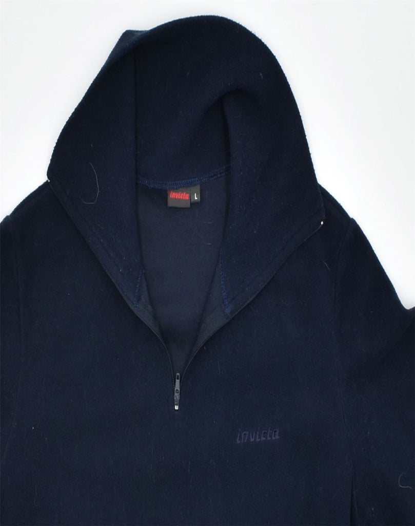 INVICTA Womens Zip Neck Fleece Jumper UK 16 Large Navy Blue Polyester | Vintage | Thrift | Second-Hand | Used Clothing | Messina Hembry 