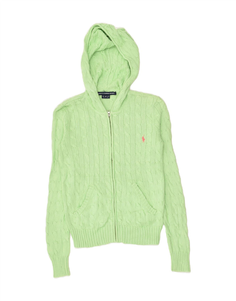POLO RALPH LAUREN Womens Hooded Cardigan Sweater UK 8 Small Green | Vintage Polo Ralph Lauren | Thrift | Second-Hand Polo Ralph Lauren | Used Clothing | Messina Hembry 