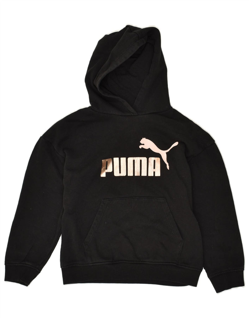 PUMA Girls Graphic Hoodie Jumper 11-12 Years Black Cotton | Vintage Puma | Thrift | Second-Hand Puma | Used Clothing | Messina Hembry 