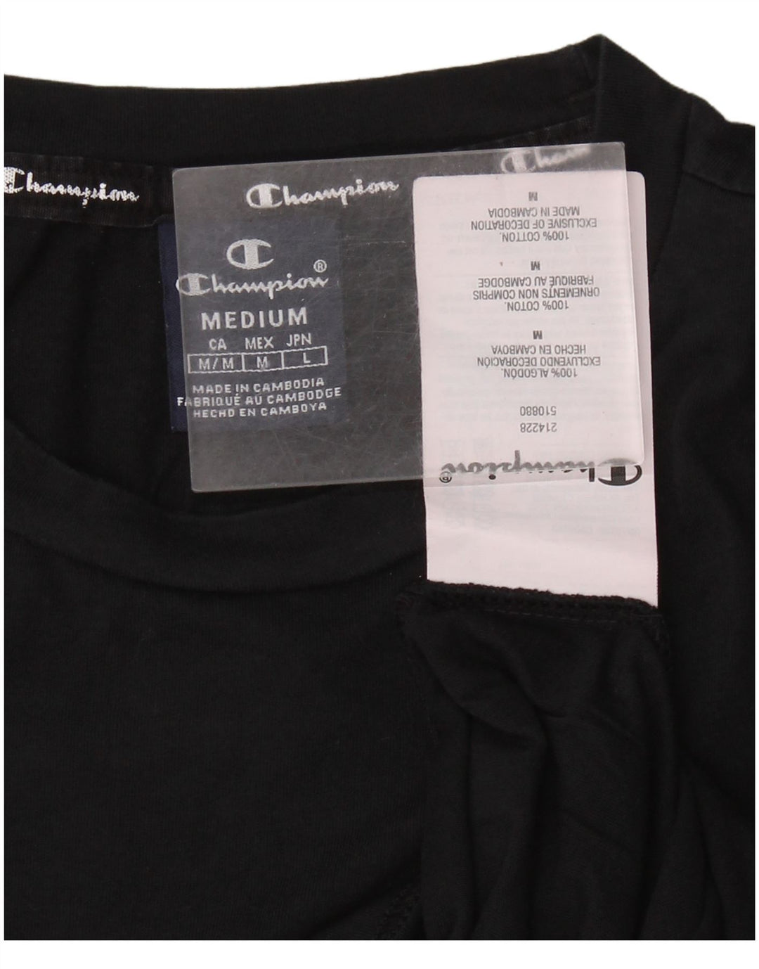 Champion Mens Graphic T-Shirt Top Medium Black Cotton