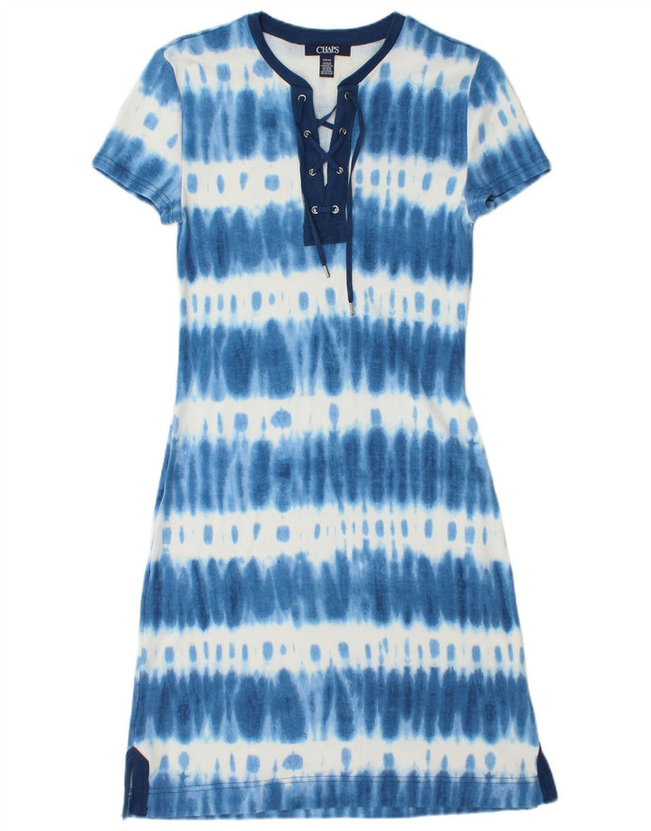 Chaps Womens T-Shirt Dress UK 8 Small Blue Tie Dye Cotton