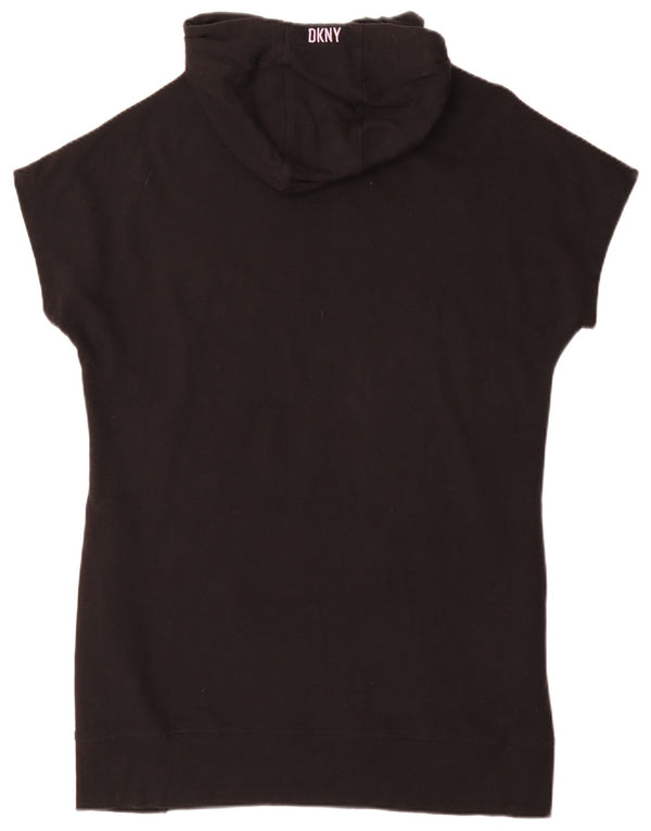 Dkny Womens Hooded Graphic T-Shirt Dress UK 14 Large Black Cotton Sports