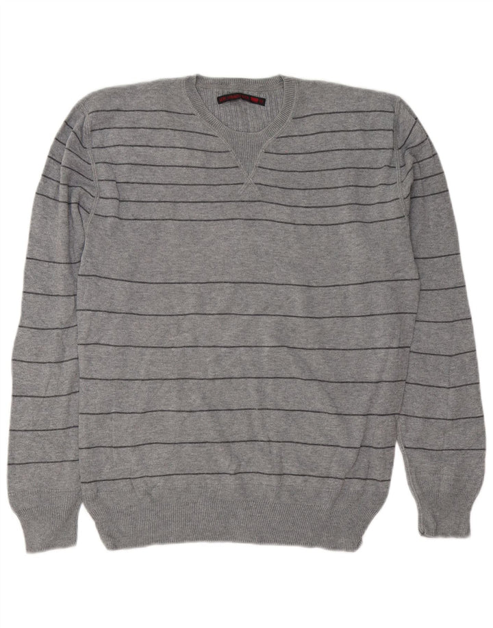 Levi's Mens Crew Neck Jumper Sweater Medium Grey Striped Cotton