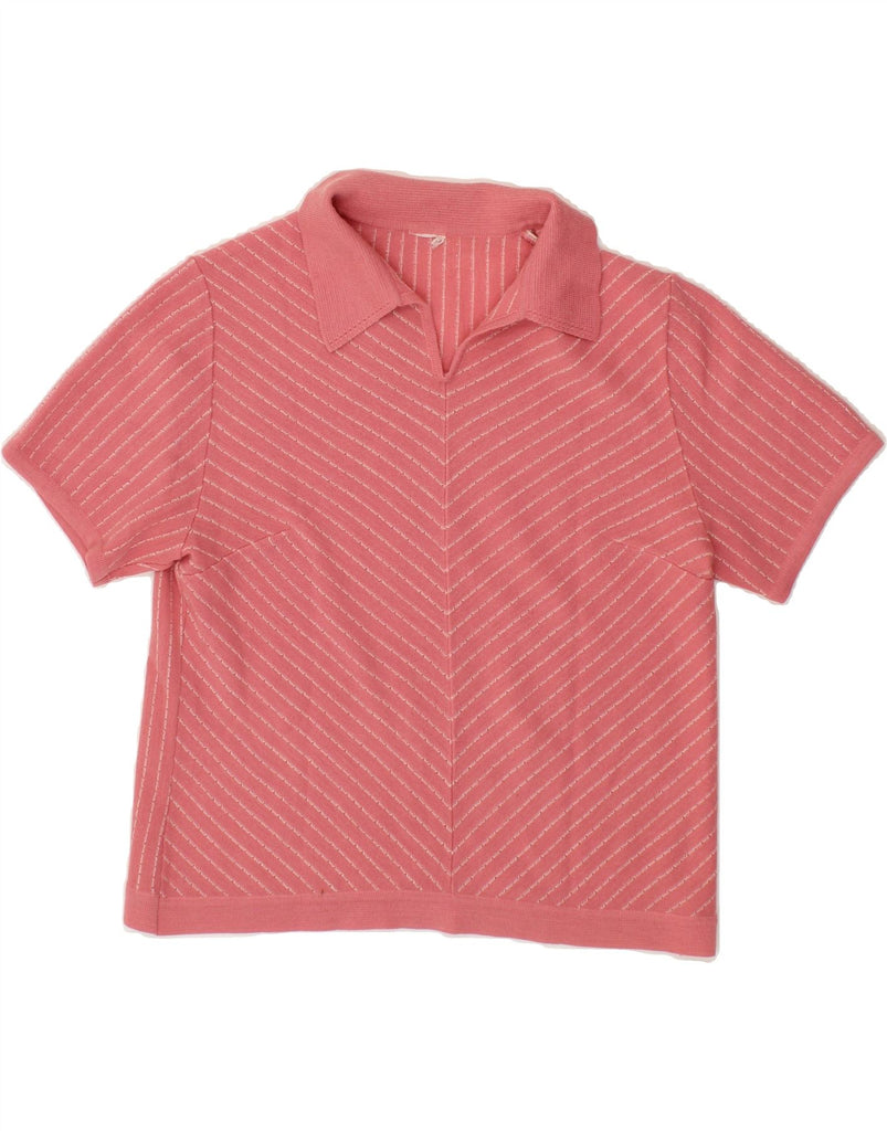 VINTAGE Womens Polo Neck Jumper Sweater UK 12 Medium Pink Pinstripe Vintage Vintage and Second-Hand Vintage from Messina Hembry 