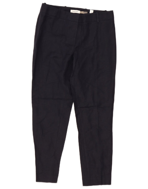 Calvin Klein Womens Slim Casual Trousers US 4 Small W32 L27 Navy Blue Linen