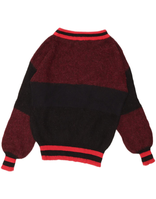 SISLEY Womens Turtle Neck Jumper Sweater UK 10 Small Burgundy Colourblock
