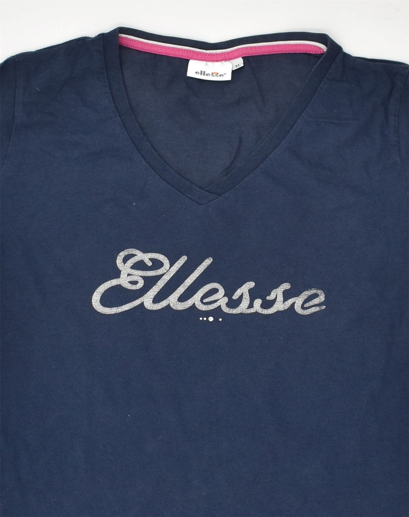 ELLESSE Womens Graphic T-Shirt Top UK 18 XL Navy Blue Cotton | Vintage Ellesse | Thrift | Second-Hand Ellesse | Used Clothing | Messina Hembry 