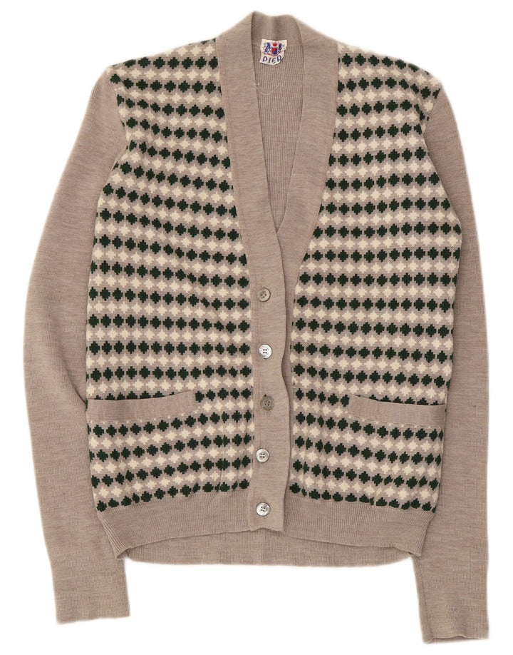 Vintage Womens Cardigan Sweater UK 8 Small Beige Geometric