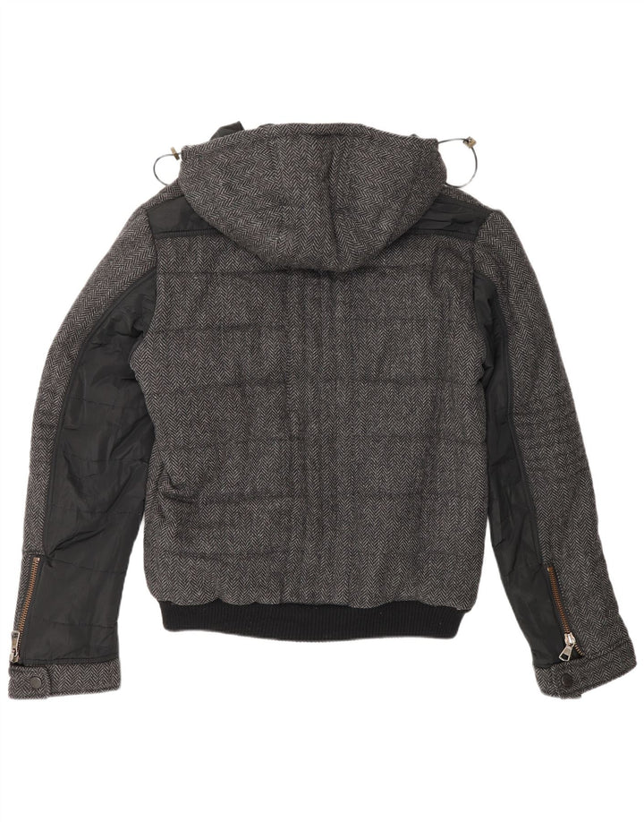X-Cape Mens Hooded Padded Jacket UK 42 XL Grey Herringbone Virgin Wool
