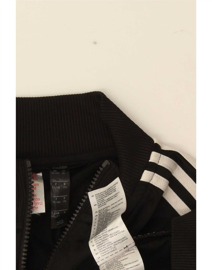 Adidas Boys Tracksuit Top Jacket 15-16 Years Black Colourblock Polyester
