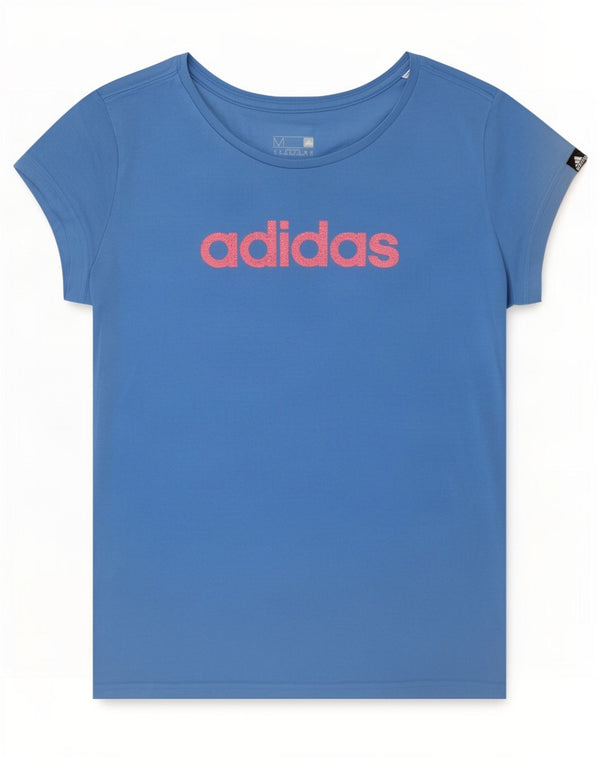 Adidas Womens Regular Fit Graphic T-Shirt Top UK 12/14 Medium Blue Cotton