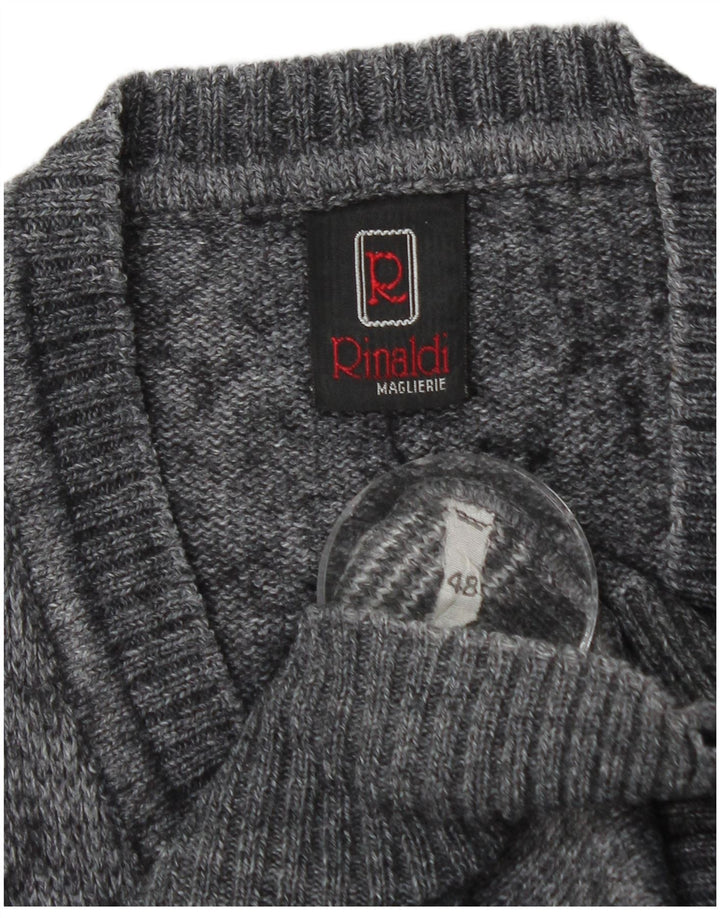 Vintage Mens V-Neck Jumper Sweater IT 48 Medium Grey Argyle/Diamond Wool