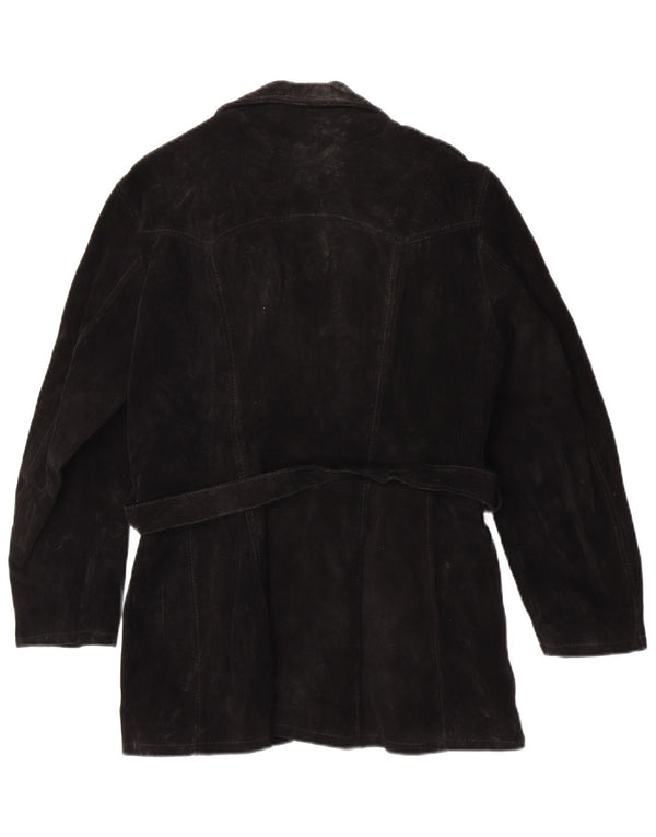Vintage Womens 4 Button Suede Leather Jacket UK 6 XS Black Leather