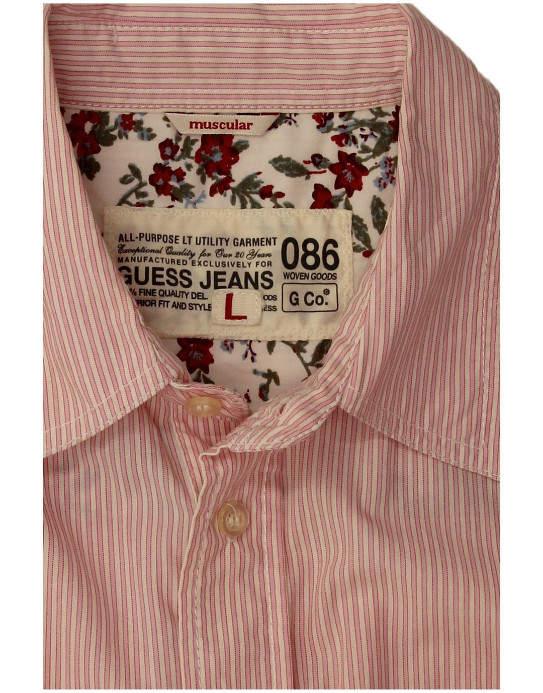 Guess Mens Short Sleeve Shirt Large Pink Striped Cotton