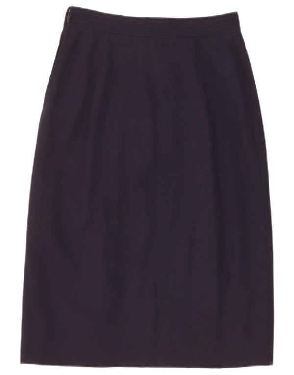 Les Copains Womens High Waist Midi Skirt W26 Small Navy Blue Wool