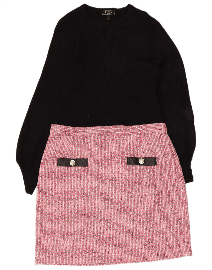 Lipsy Womens Long Sleeve Basic Dress UK 16 Large  Pink Colourblock Rayon