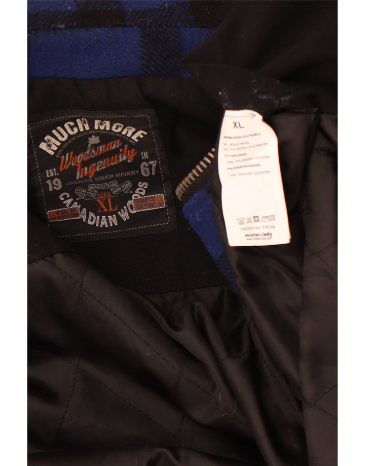 MUCHMORE Mens Bomber Jacket UK 42 XL Blue Gingham Wool