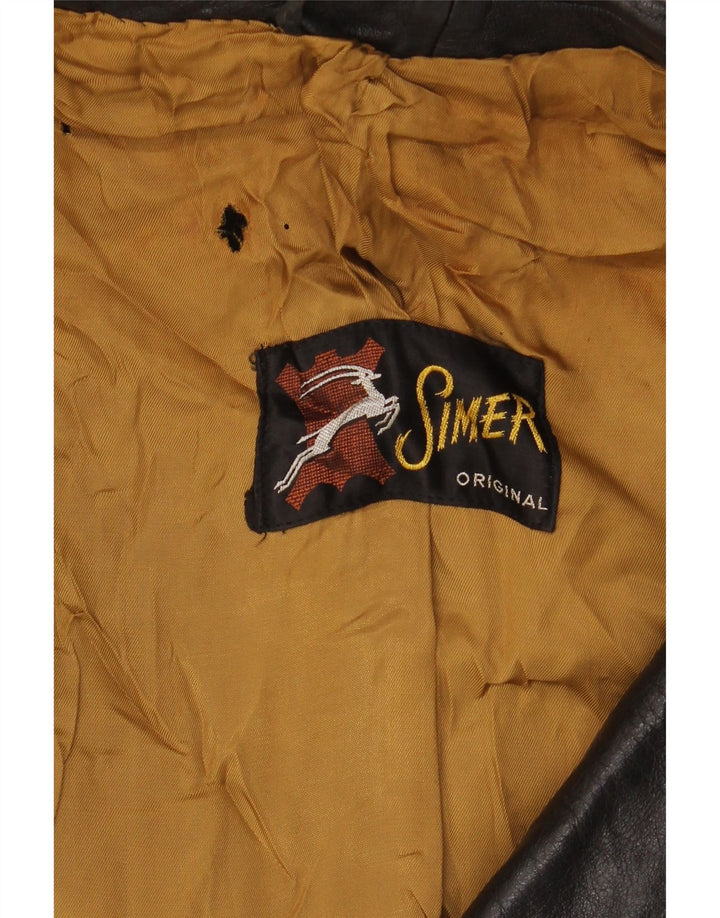 VINTAGE Womens Double Breasted Leather Jacket UK 12 Medium Black