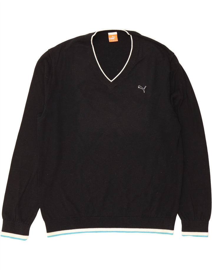 PUMA Mens V-Neck Jumper Sweater XL Black Vintage Puma and Second-Hand Puma from Messina Hembry 