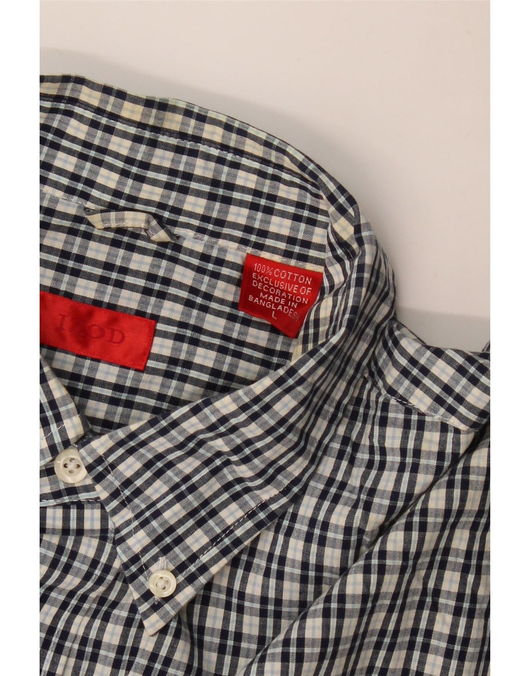 IZOD Mens Short Sleeve Shirt Large Navy Blue Check Cotton