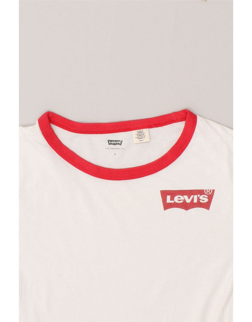 LEVI'S Womens Graphic T-Shirt Top UK 10 Small White Vintage Levi's and Second-Hand Levi's from Messina Hembry 