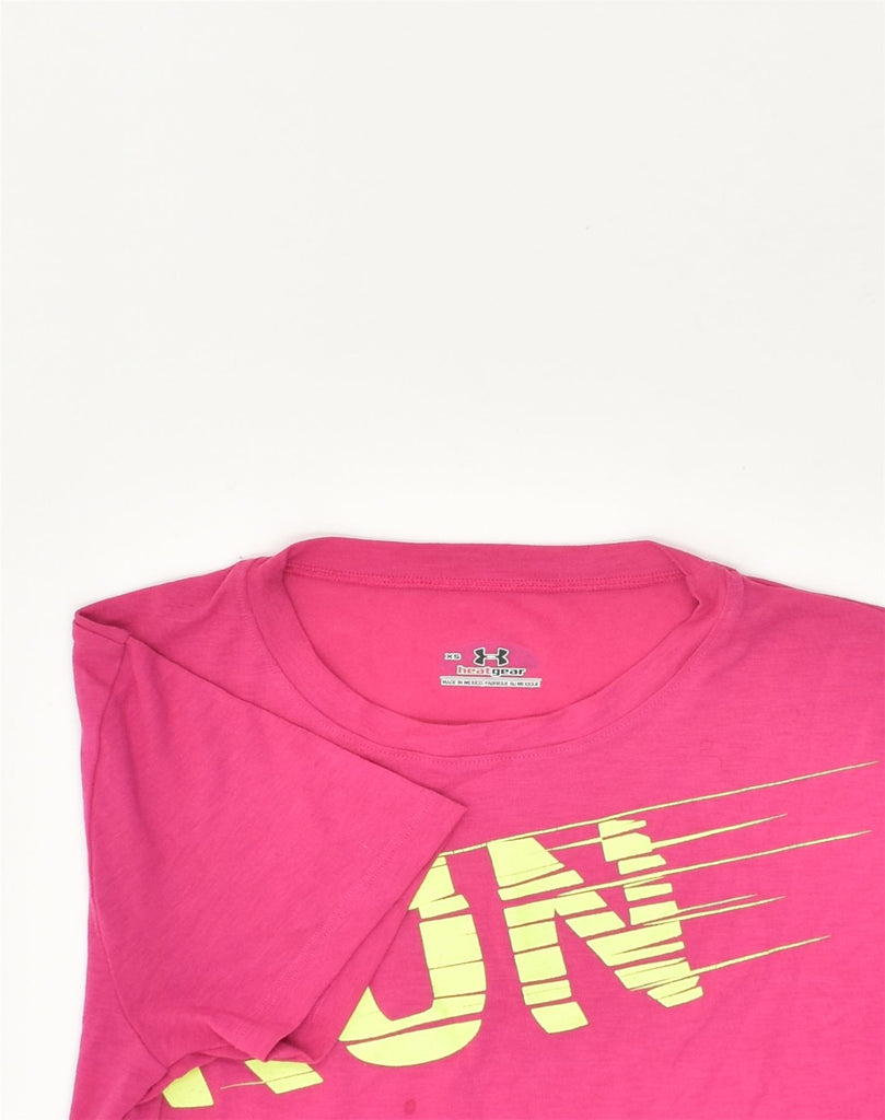 UNDER ARMOUR Womens Graphic T-Shirt Top UK 6 XS Pink Polyester | Vintage Under Armour | Thrift | Second-Hand Under Armour | Used Clothing | Messina Hembry 