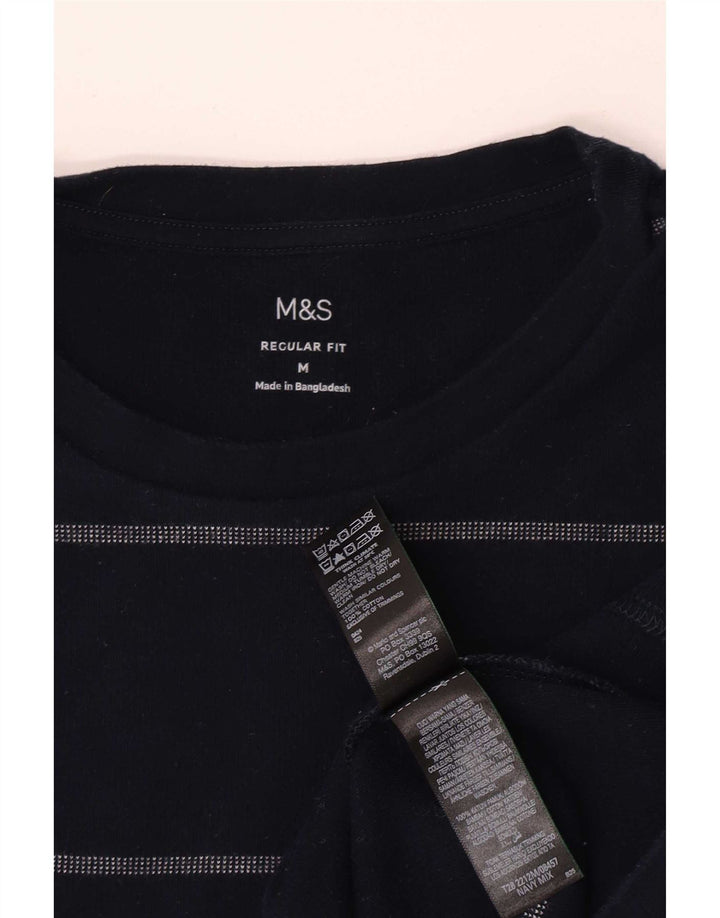 Marks & Spencer Mens Regular Fit T-Shirt Top Medium Navy Blue Striped