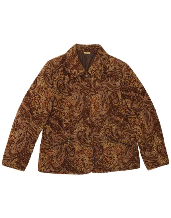 VINTAGE Womens Quilted Jacket UK 16 Large Brown Paisley Viscose