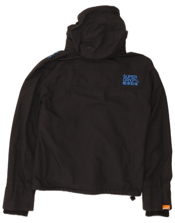 Superdry Womens Hooded Windbreaker Jacket UK 14 Medium Black Nylon