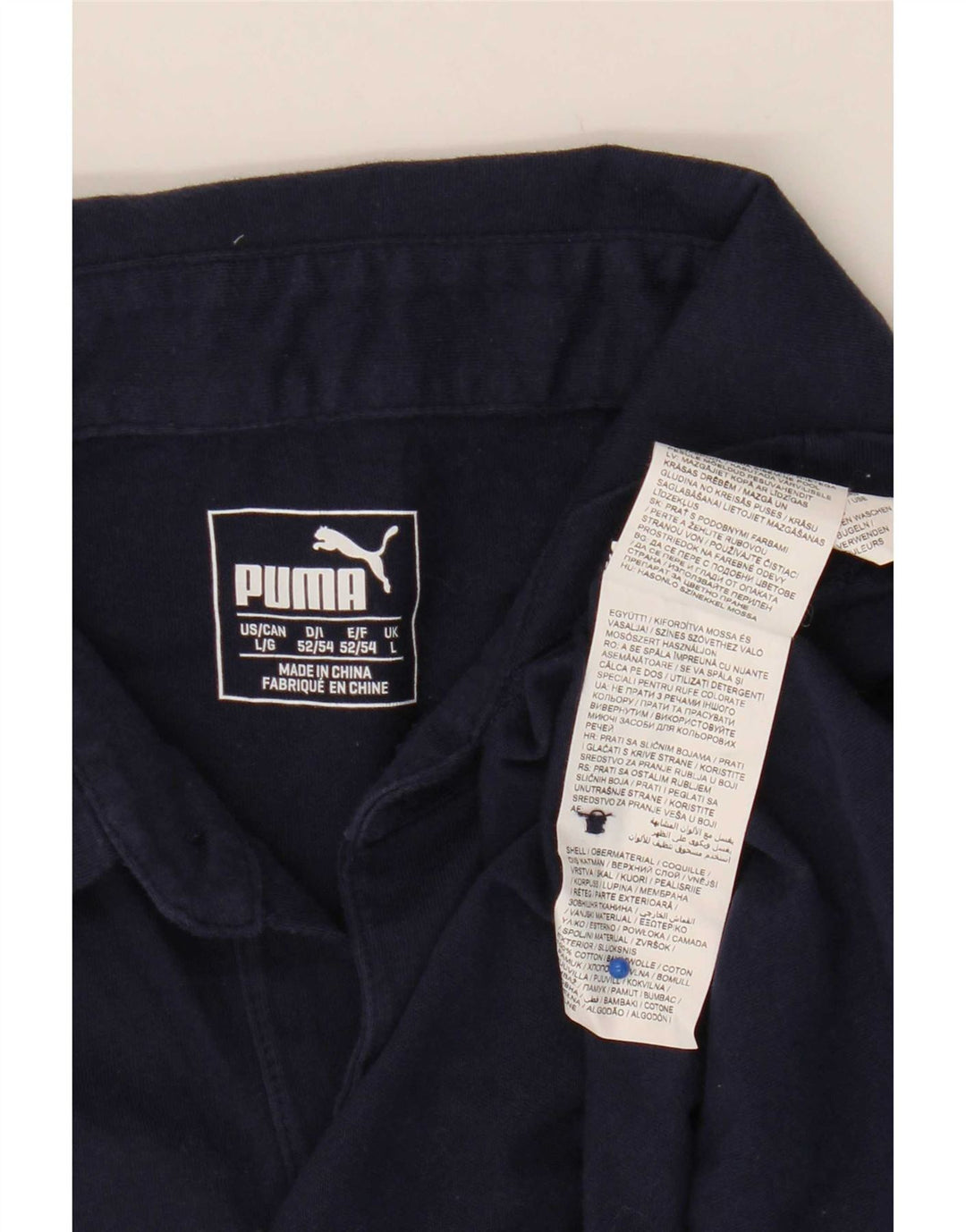 Puma Mens Graphic Polo Shirt Large Navy Blue Cotton