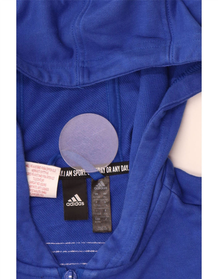 ADIDAS Boys Zip Hoodie Sweater 15-16 Years Blue Cotton