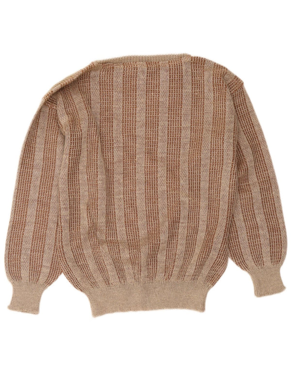I Maschi Womens Boat Neck Jumper Sweater IT 48 XL Brown Striped Linen