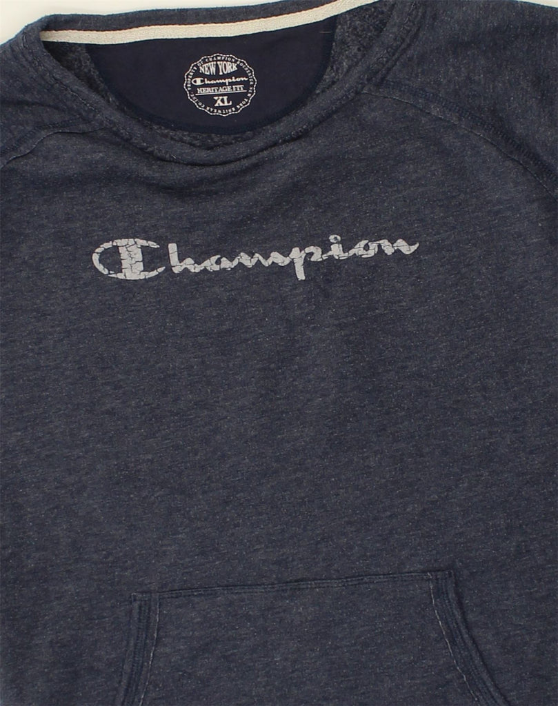 CHAMPION Womens Graphic Sweatshirt Jumper UK 18 XL Navy Blue Cotton | Vintage Champion | Thrift | Second-Hand Champion | Used Clothing | Messina Hembry 