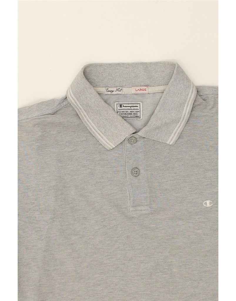 CHAMPION Mens Easy Fit Polo Shirt Large Grey Cotton | Vintage Champion | Thrift | Second-Hand Champion | Used Clothing | Messina Hembry 