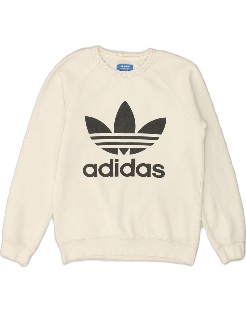 ADIDAS Mens Graphic Sweatshirt Jumper XS Off White Cotton | Vintage Adidas | Thrift | Second-Hand Adidas | Used Clothing | Messina Hembry 