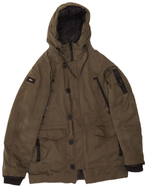 Superdry Mens Hooded Parka Jacket UK 38 Medium Khaki
