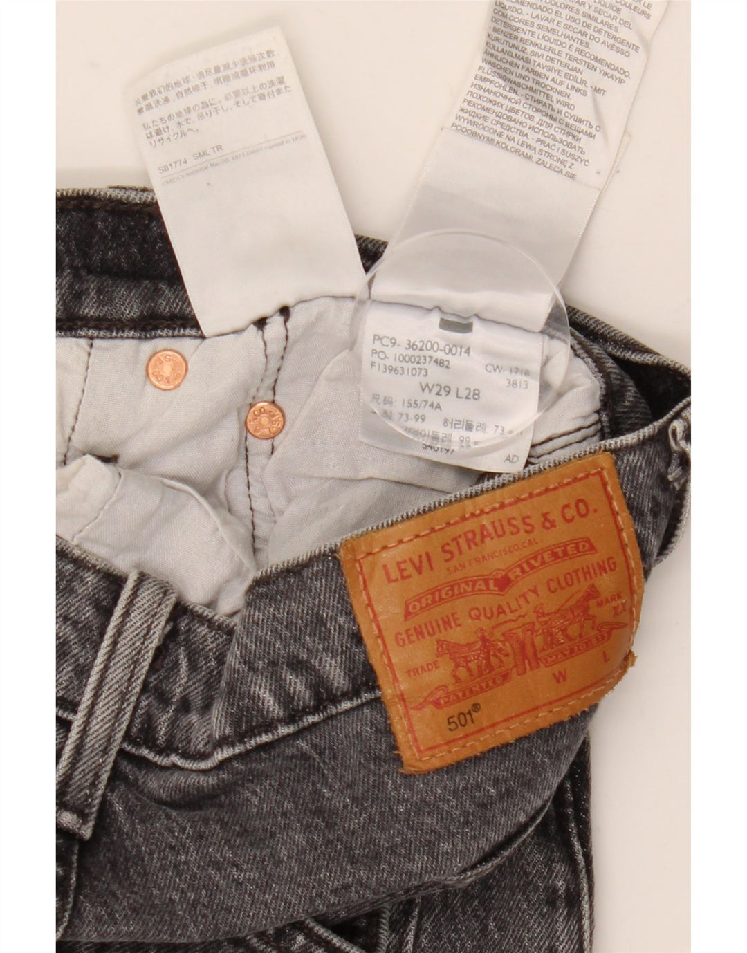 Levi's Womens 501 Straight Jeans W29 L28 Grey Cotton