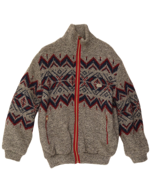 Silvy Mens Knit Reversible Jacket UK 40 Large Grey Geometric