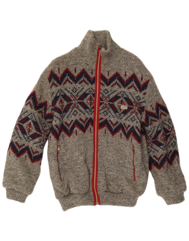 Silvy Mens Knit Reversible Jacket UK 40 Large Grey Geometric