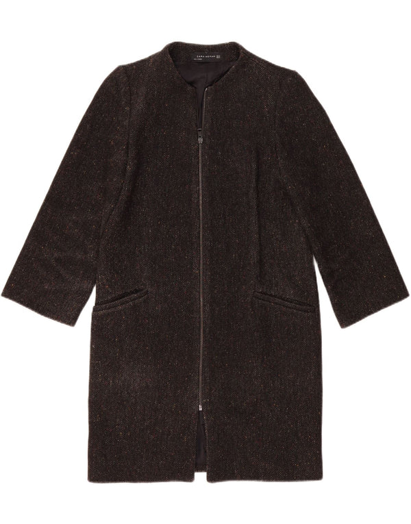 Zara Womens Loose Fit Overcoat UK 6 XS Grey Herringbone