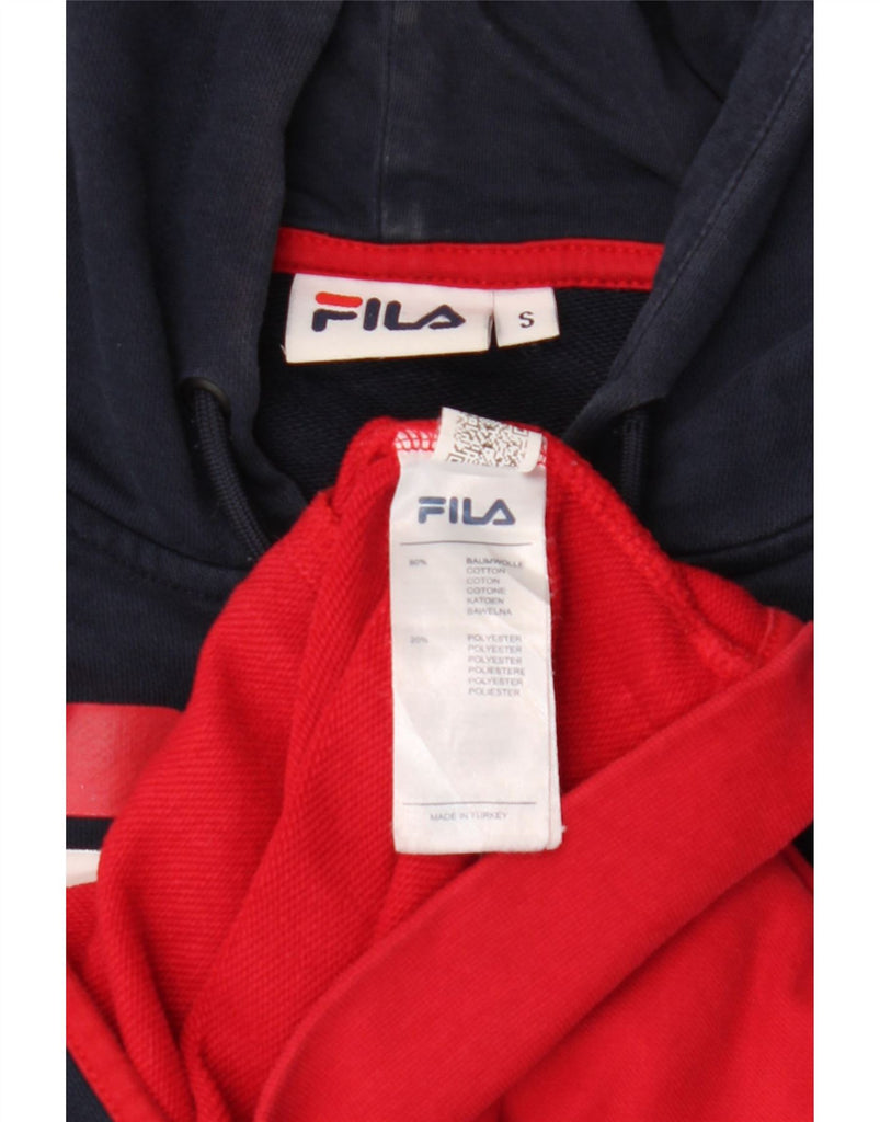 FILA Mens Graphic Zip Hoodie Sweater Small Red Colourblock Cotton Vintage Fila and Second-Hand Fila from Messina Hembry 