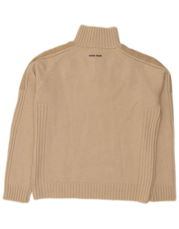 GUESS Mens Zip Neck Jumper Sweater XL Beige