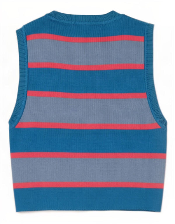 Zara Womens Crop Vest Top UK 14 Large Blue Striped Viscose