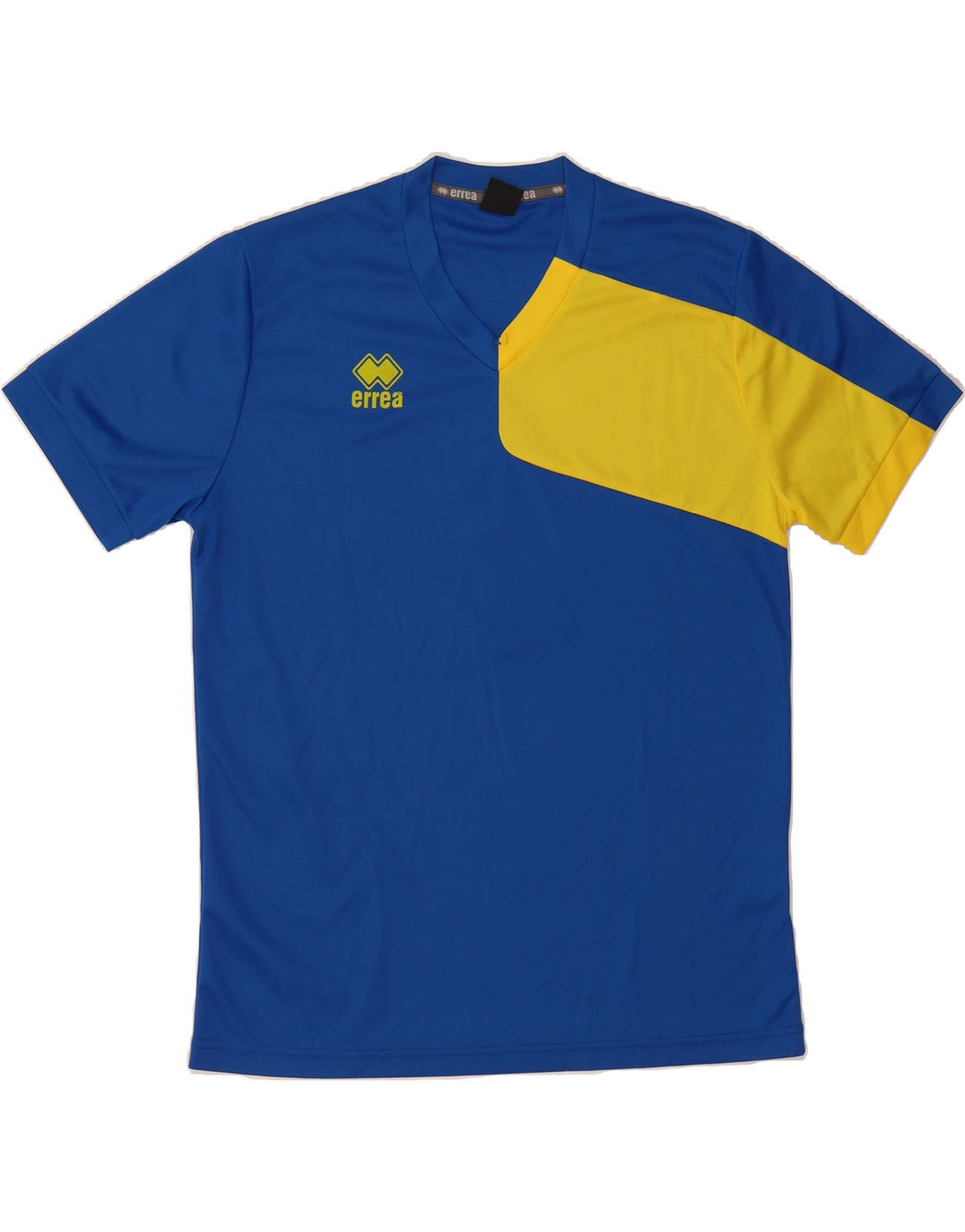ERREA Mens Graphic T-Shirt Top Large Blue Colourblock Polyester Vintage Errea and Second-Hand Errea from Messina Hembry 